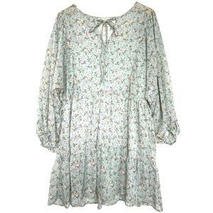MOON RIVER Women’s Blue Floral Shimmer Boho Mini Dress large